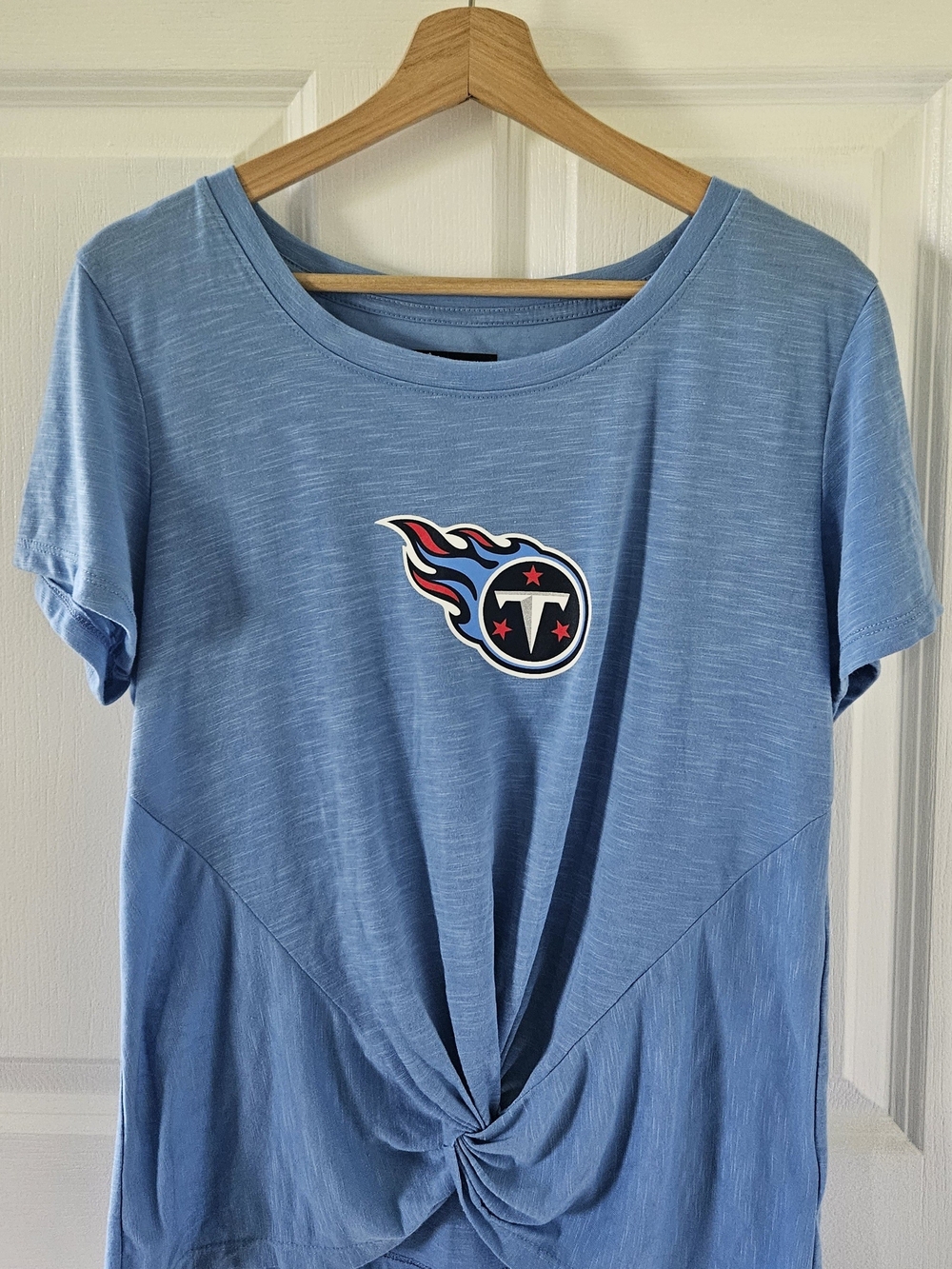NFL Light Blue Women's Short-Sleeve Knot Front Tee with Team Emblem